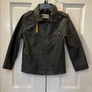 OshKosh B'gosh Kids Black Faux Leather Casual Jacket Asymmetrical Zipper Size 4T